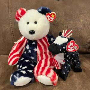 Vintage Beanie Babies 1999 Spangle Bear and 2000 Lefty (donkey)